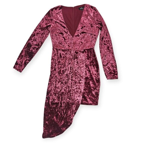 Lulus Strong Ambition Fuchsia Velvet Long Sleeve Asymmetrical Dress Women's‎ L - Picture 1 of 15